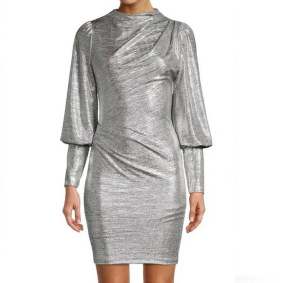 Black Halo  Iron Glow Metallic Long Sleeve Bodycon Dress